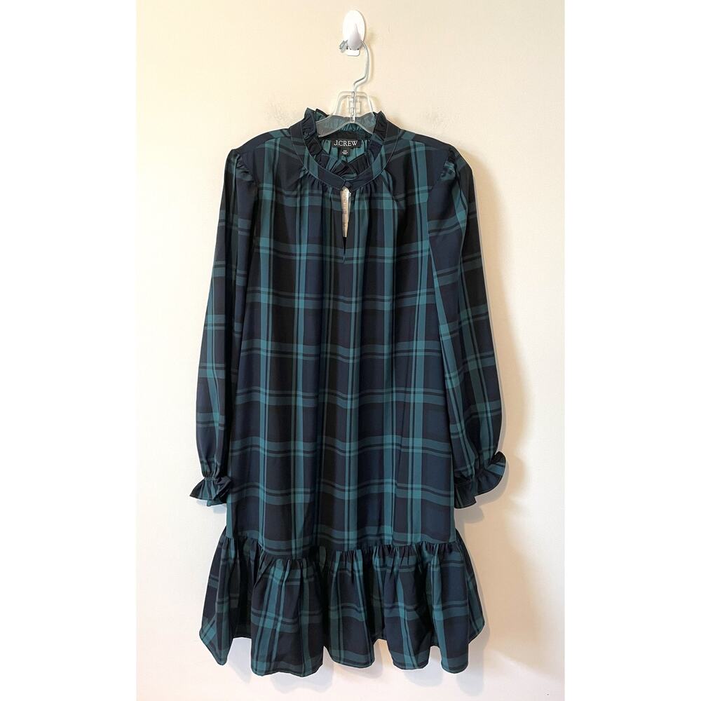 J. Crew Plaid Mini Dress in Green and Black - Picture 2 of 10